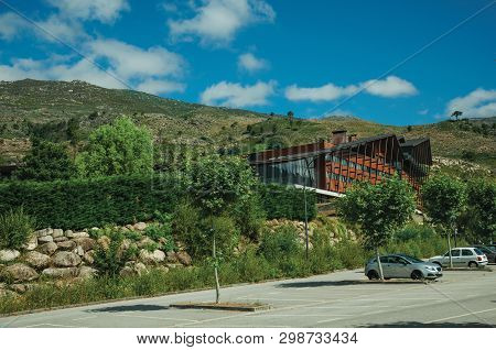 Unhais Da Serra, Portugal, July 15, 2018. Large Parking Lot With Hilly Landscape At Unhais Da Serra.