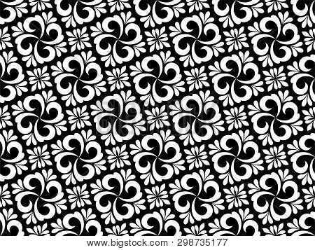 Floral Seamless Pattern With Baroque Style Ornament. Modern Stylish Texture. Black And White. Repeat