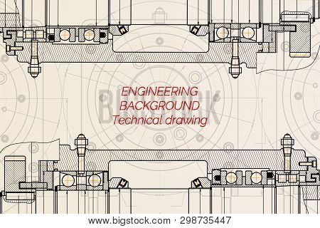 Mechanical Engineering Drawings On Light Background. Milling Machine Spindle. Technical Design. Cove