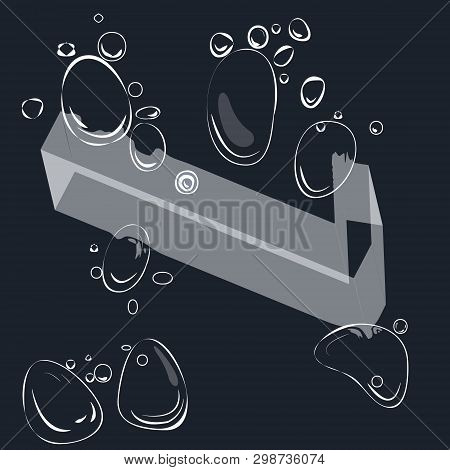 Nomber One In Liquid With Bubbles On Darck Black Background