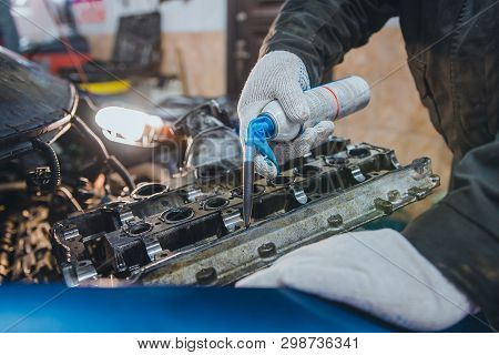 Car Engine Repair In The Workshop. Engine Disassembled.