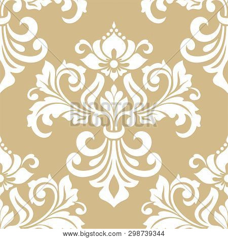 Damask Seamless Vector Background. Baroque Style Pattern. Beige And White Floral Element. Graphic Or