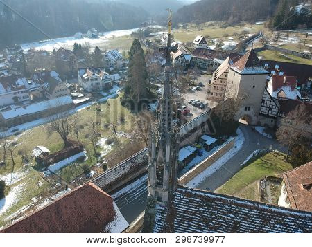 An image of an aerial view over Bebenhausen Monastery Germany