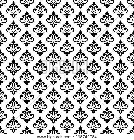 Damask Floral Design Element. Black And White. Graphic Ornament Royal Wallpaper Vector Background.