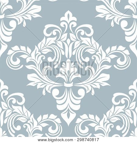 Damask Seamless Vector Background. Baroque Style Pattern. Blue And White Floral Element. Graphic Orn