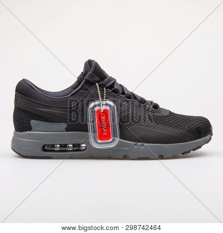 Vienna, Austria - August 23, 2017: Nike Air Max Zero Qs Black Sneaker On White Background.