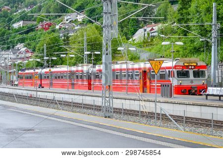 Voss, Norway, Scandinavia 17. June 2019: Railway Station In Voss, Norway. Transportation In Norway
