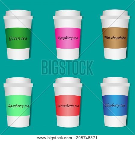 A Set Of Different Types Of Tea In Mugs