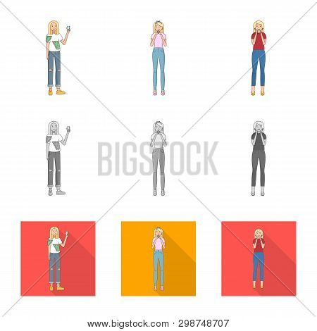 Vector Design Of Posture And Mood Symbol. Set Of Posture And Female Stock Vector Illustration.