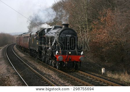 Black Five Steam Locomotive Number 45407 At Deighton On The Cotton Mill Express Charter Train 31st J