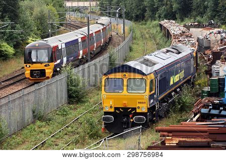 Advenza Class 66 Freight Loco Number 66844 At Shipley Crossley Evans Scrapyard, Shipley, West Yorksh