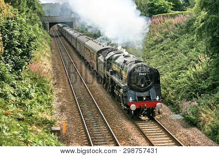 Britannia Steam Loco Number 70013 Oliver Cromwell At Pannal, Yorkshire, United Kingdom - 27th August
