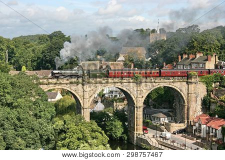 Britannia Steam Loco Number 70013 Oliver Cromwell On Knaresborough Viaduct, Knaresborough, Yorkshire
