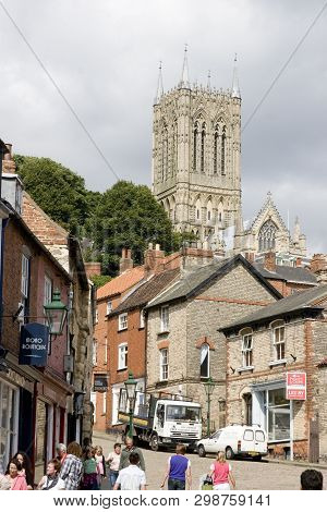 A View Of The Strait Leading Up To Steep Hill And The Cathedral, Lincoln, Lincolnshire, United Kingd
