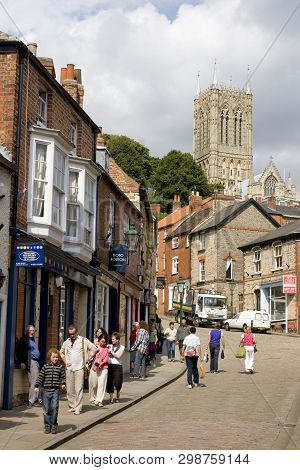 A View Of The Strait Leading Up To Steep Hill And The Cathedral, Lincoln, Lincolnshire, United Kingd