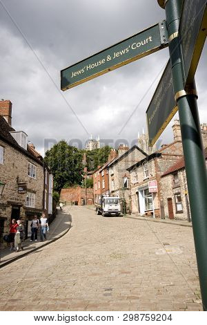 A View Of The Strait Leading Up To Steep Hill And The Cathedral, Lincoln, Lincolnshire, United Kingd