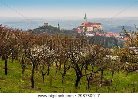 Mikulov Castle In South Moravia, Czech Republic As Seen From Orchard