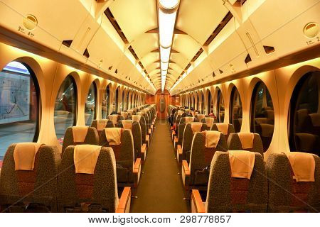 Speed Train's Cabin Of Nankai Company Is Modern And Comfortable. This Train Ride Between The Osaka C