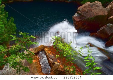 Waterfall Into Paradise Lagoon, Temagami District, Ontario, Canada