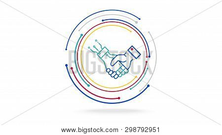 Human And Ai Futuristic Cooperation Technology Vector Background