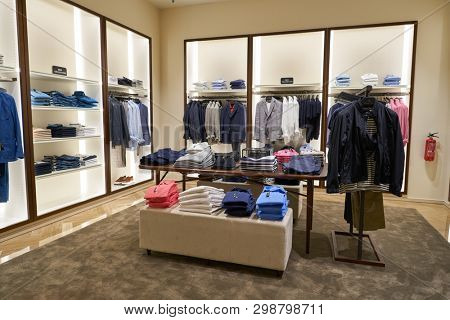 SINGAPORE - CIRCA APRIL, 2019: interior shot of Massimo Dutti store in Jewel Changi Airport.
