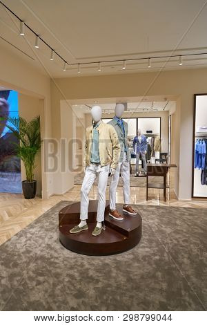 SINGAPORE - CIRCA APRIL, 2019: interior shot of Massimo Dutti store in Jewel Changi Airport.