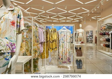 SINGAPORE - CIRCA APRIL, 2019: interior shot of Oysho store in Jewel Changi Airport.
