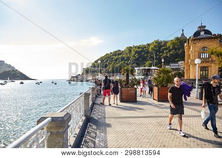 San Sebastian (donostia), Basque Country, Spain - June 17, 2018: Side Facade Of The City Hall Buildi