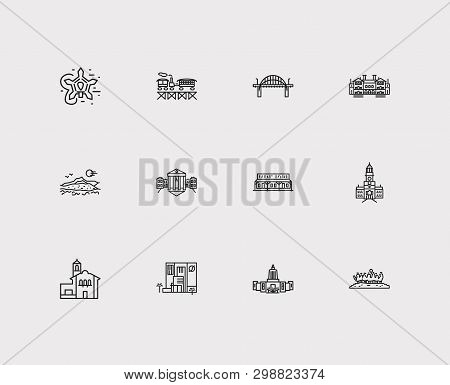 Country Icons Set. Maryland And Country Icons With Vermont, Nevada, Rhode Island. Set Of Sun For Web