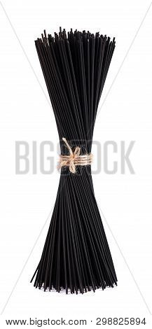 Black Spaghetti With Squid Ink, Isolated On White Background. Pasta With Black Cuttlefish Ink.