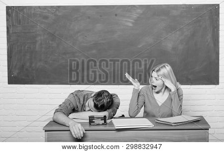 Confident Graduate. Couple Of Man And Woman In Classroom. Modern School. Knowledge Day. Home Schooli