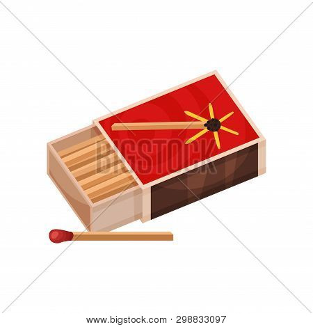 Match Near To The Box Of Matches. Vector Illustration.