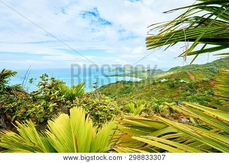 Beautiful View On Anse Lazio Tropical Beach From Morne Grand Fon