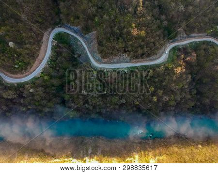 Aerial View Of River Drina In Bosnia And Herzegovina