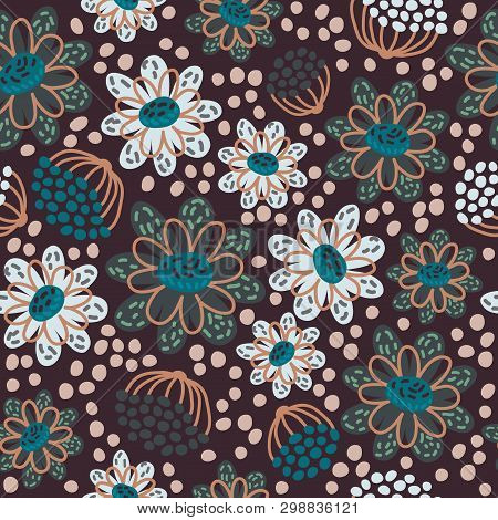 Seamless Pattern With Flowers. Vector Illustration. Design Element For Fabric, Wallpaper Or Wrapping