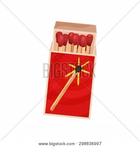 Open Box Of Matches. Vector Illustration On White Background.