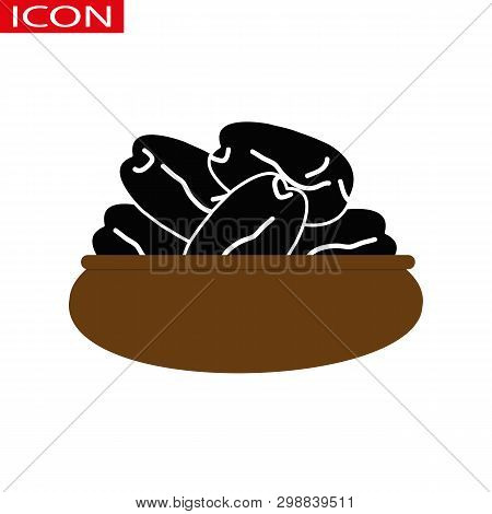 Vector Ramadan Hurma. Dried Dates On A Plate.