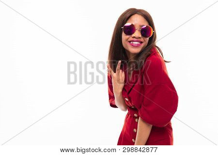 Portrait Of Expressive Beautiful African-american Girl Possing On Background
