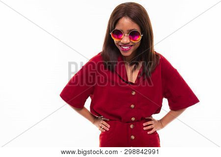 Portrait Of Expressive Beautiful African-american Girl Possing On Background
