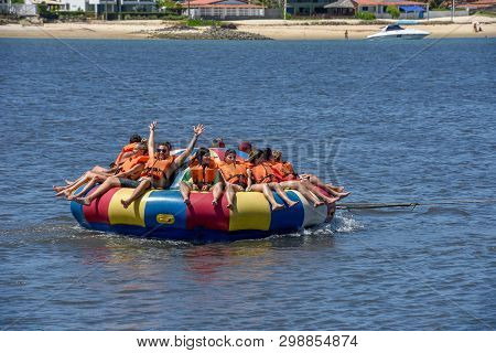 Tourists On A Fun Boat At Barra De Cunhau On Brazil