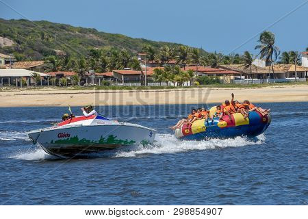 Tourists On A Fun Boat At Barra De Cunhau On Brazil