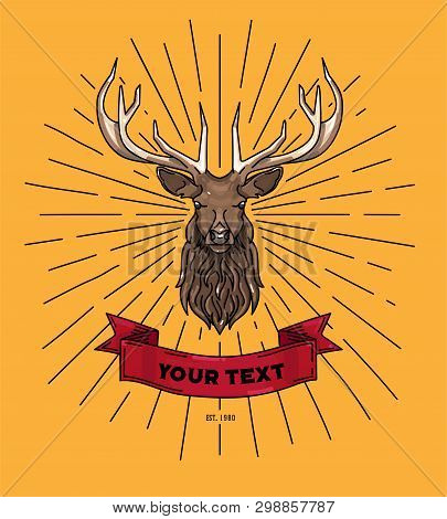 Illustration Of Raindeer On Orange Background With Red Banner