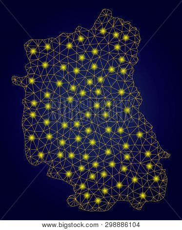 Yellow Mesh Vector Lublin Voivodeship Map With Flare Effect On A Dark Blue Gradiented Background. Ab
