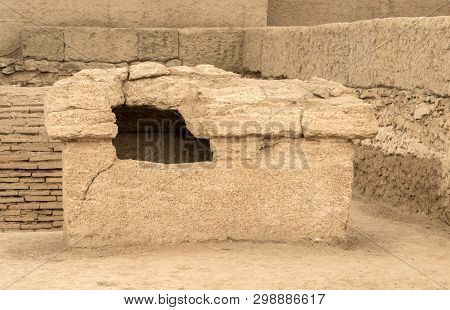 Archaeological Roman Graveyard, Tombs And Sarcophagus