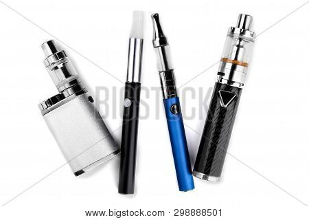 Electronic Cigarettes Or Vaping Devices On White Background