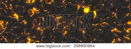 Large File Volcanoes. Background Lava- Seamless Hot Texture. Danger Terrain Heat- 3d Illustration Fl