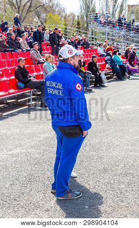 Samara, Russia - May 1, 2019: Unidentified Paramedics In Uniform During The Demonstration On Labor D