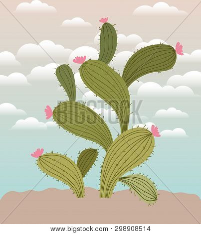 Cactu Planted In Garden Icon Vector Illustration Design