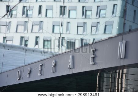1 March 2019, Oslo, Norway, Oslo Opera House. People Visit Oslo Opera House In Norway. The Building 