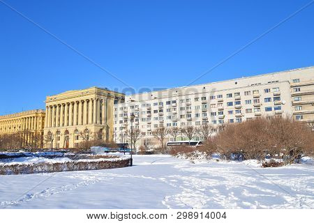 Trinity Square Of The Petrograd Side At Sunny Winter Day In St. Petersburg, Russia.